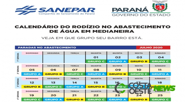 Medianeira segue com alerta de rodízio no abastecimento de água