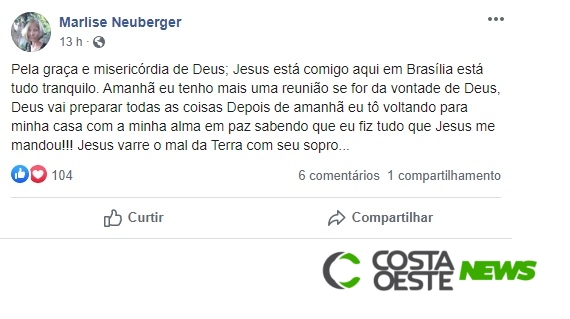 Moradora de Santa Helena, que afirmou ter a cura para o coronavírus, tem nova reunião agendada para hoje (10) em Brasília 