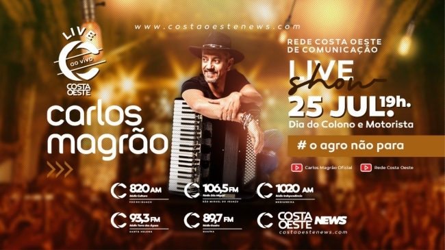 ?? neste sábado (25) live solidária com Carlos Magrão na Rede Costa Oeste