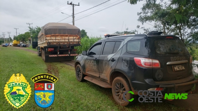 BPFRON apreende caminhão carregado com cigarros contrabandeados em Diamante do Oeste (vídeo)