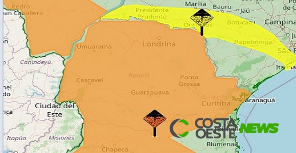 Defesa Civil emite novo alerta de chuvas intensas para região Oeste