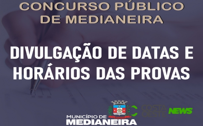 Prefeitura de Medianeira divulga locais e data de prova do concurso público