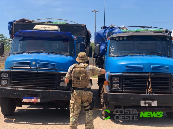Policiais apreendem dois caminhões carregados com cigarros paraguaios durante Operação Hórus