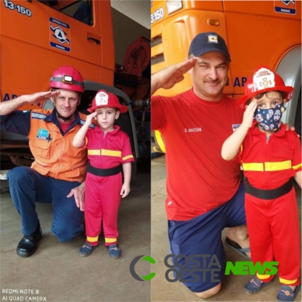 Pequeno Leonardo realiza sonho ao conhecer o Corpo de Bombeiros em Santa Helena 