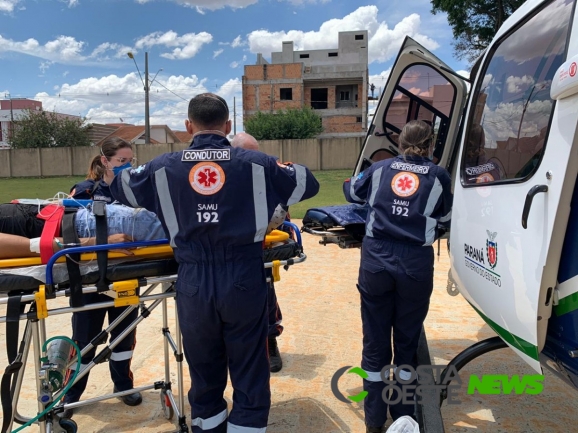 Helicóptero do Consamu realiza transferência de paciente vítima de acidente em Santa Helena