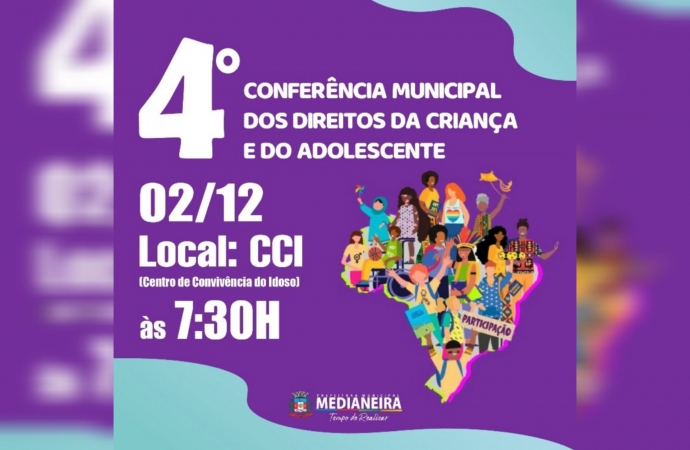 02 de dezembro acontece a IV Conferência Municipal dos Direitos da Criança e do Adolescente de Medianeira