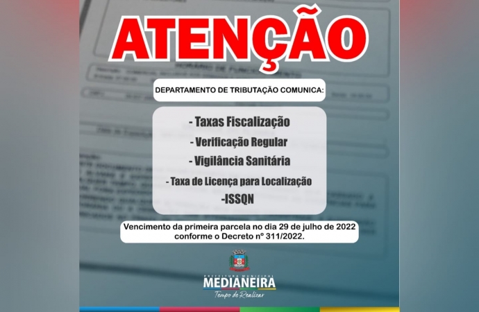 Medianeira: 1ª parcela das taxas de verificação vence em 29 de julho