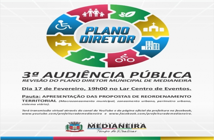 3ª Audiência Pública de Revisão do Plano Diretor Municipal de Medianeira acontece no dia 17 de fevereiro