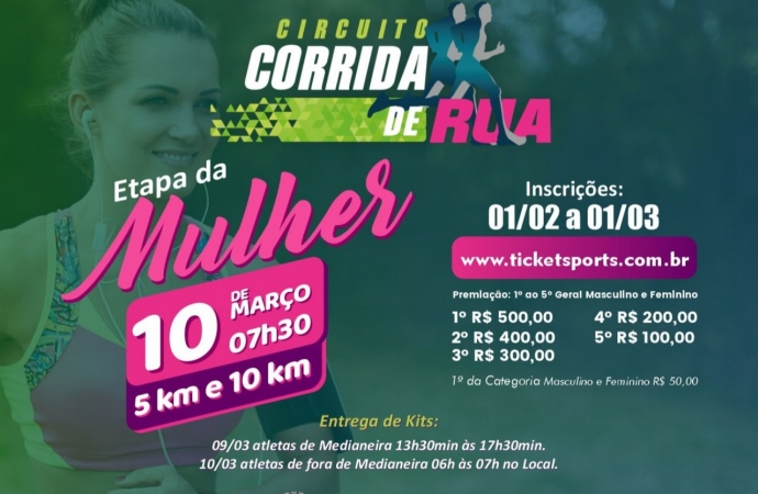 Abertas as inscrições para a Etapa da Mulher do Circuito de Corridas de Rua de Medianeira