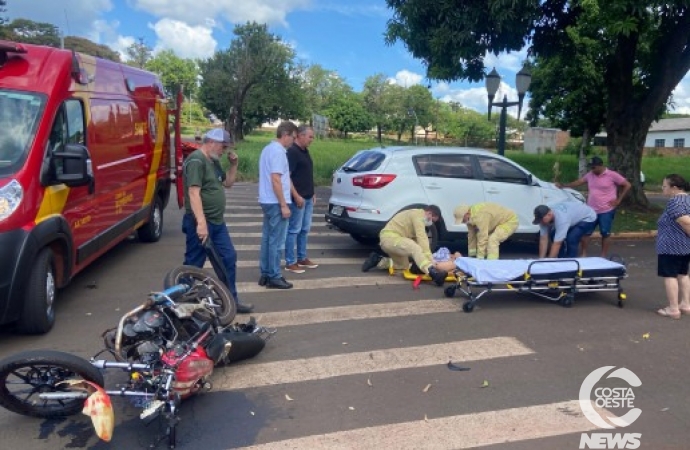 Acidente no centro de São Miguel do Iguaçu deixa motociclista ferido