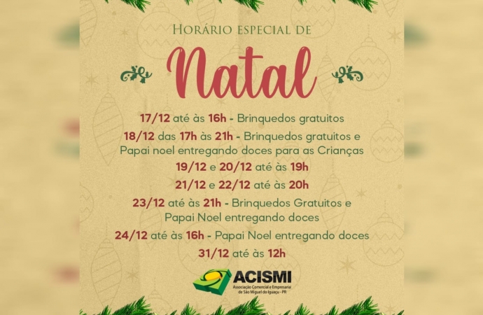 ACISMI divulga horário especial do comércio para o Natal 2022