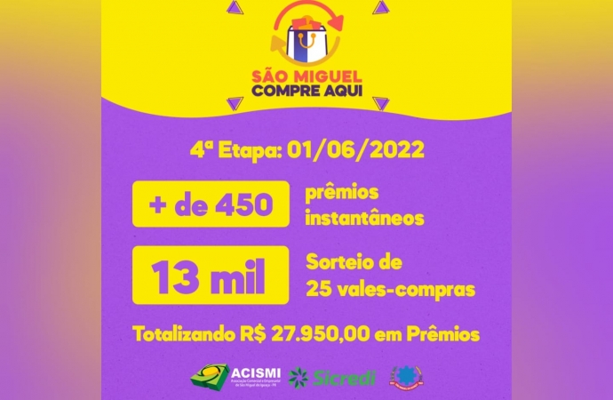 Acismi inicia 4ª e última etapa da Campanha São Miguel Compre Aqui quase R$ 28 mil em prêmios