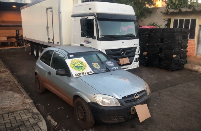 BPFRON, PF e Polícia Civil apreendem caminhão e carro com cigarros em Santa Helena