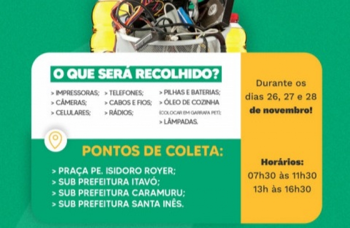 Itaipulândia: Campanha de recolha de lixo eletrônico e óleo de cozinha