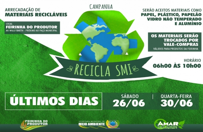 Campanha Recicla SMI terá sequência neste sábado (26) e na quarta-feira (30)