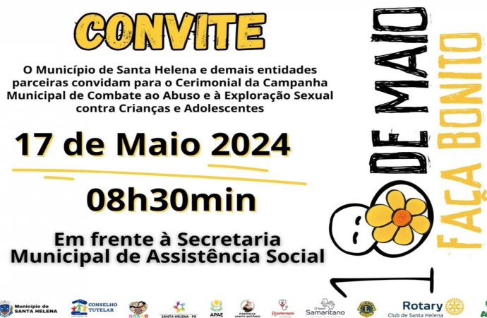Cerimônia nesta sexta-feira em Santa Helena marca campanha contra abuso de crianças e adolescentes