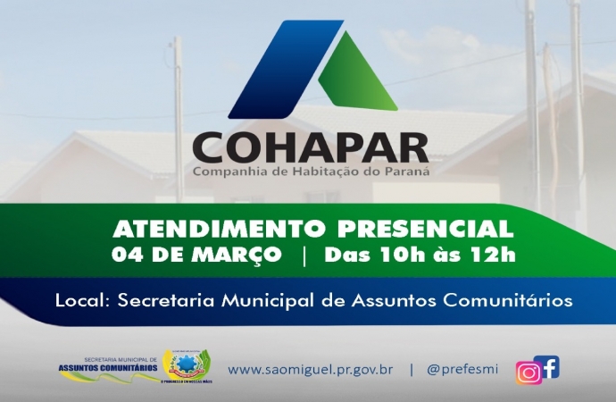 Cohapar realizará atendimento nesta sexta-feira (04) em São Miguel do Iguaçu