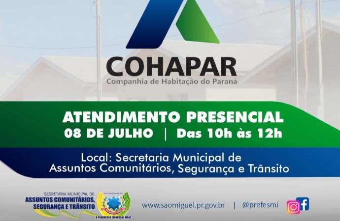 Cohapar realizará atendimento nesta sexta-feira (08) em São Miguel do Iguaçu