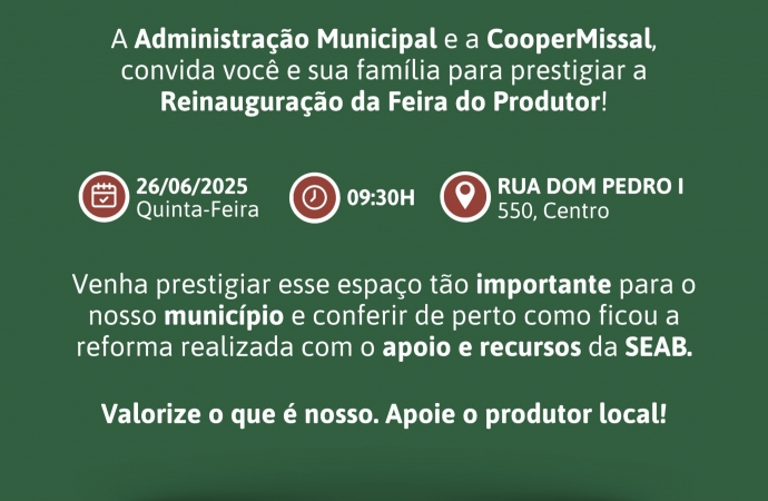 Coopermissal organiza reinauguração da Feira do Produtor