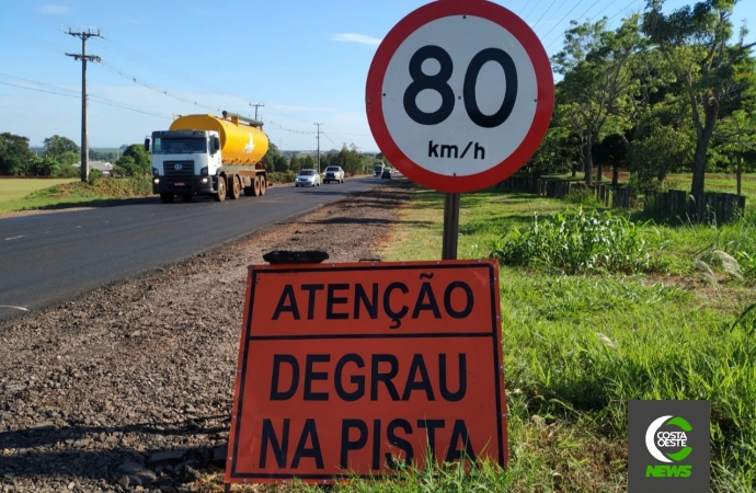 Degrau na pista: manutenção em rodovia de Santa Helena requer atenção redobrada de motoristas