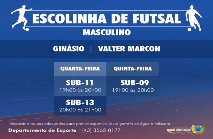 Escolinhas de iniciação e formação esportiva de futsal iniciam nesta quarta-feira (09) em São Miguel