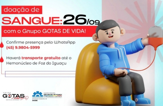 Gotas de Vida realiza nova ação de doação de sangue no dia 26 de setembro