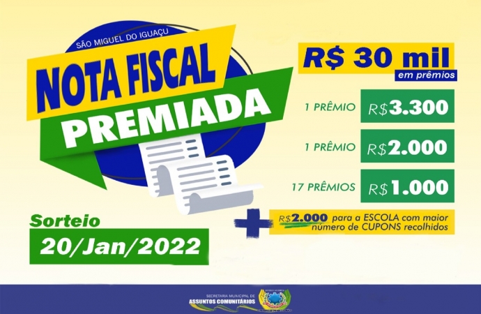 Governo de São Miguel realizará sorteio da campanha Nota Fiscal Premida na quinta-feira (20)