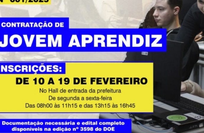 Governo Municipal abre as inscrições para PSS de Jovens Aprendizes na próxima segunda-feira (10)