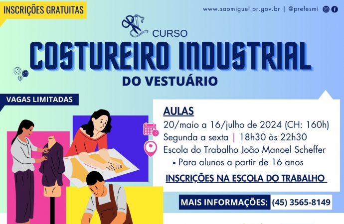 Governo Municipal de São Miguel do Iguaçu abre inscrições para o curso de Costureiro Industrial do Vestuário