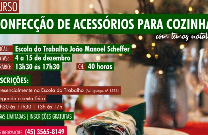Inscrições abertas para o curso confecção de acessórios para cozinha em São Miguel do Iguaçu