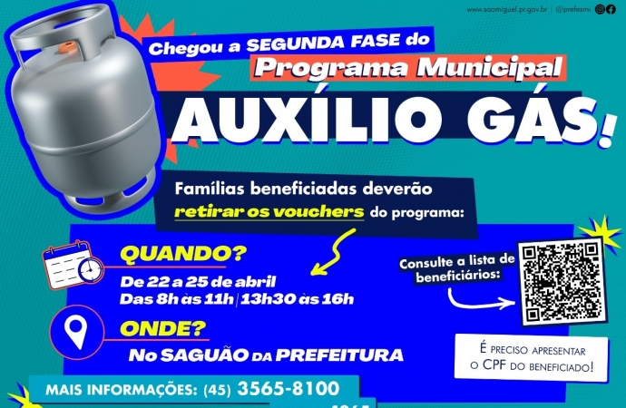 Governo Municipal entrega vouchers da segunda fase do programa ‘Auxílio Gás’ na próxima semana