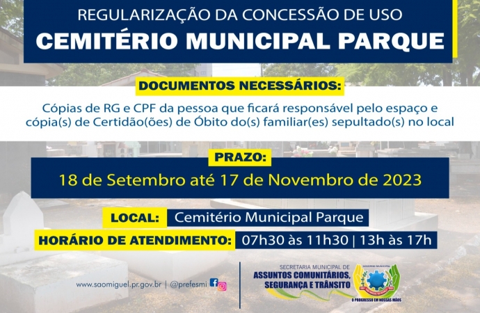 Governo Municipal realiza chamamento público para regularizar cessão de uso no Cemitério Parque