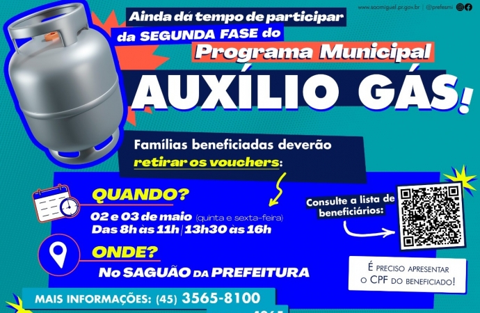 Governo Municipal vai realizar entrega remanescente do ‘Auxílio Gás’ nesta quinta (02) e sexta (03)