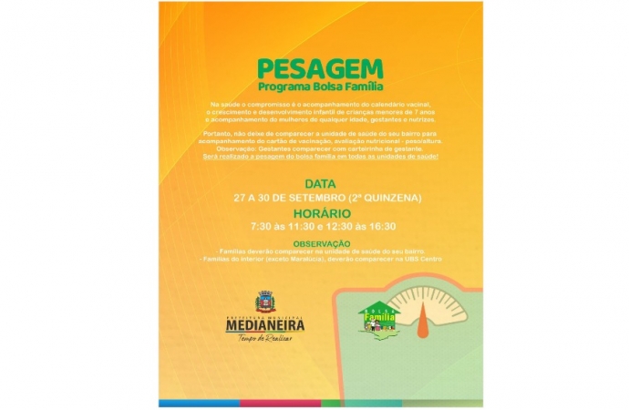 Inicia na segunda-feira (27) a pesagem do Bolsa Família em Medianeira