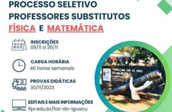 Inscrições abertas para professores substitutos de Matemática e de Física