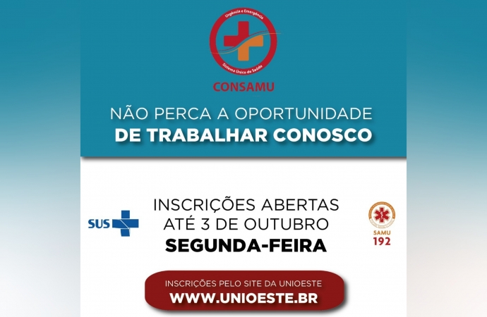 Inscrições do concurso público do CONSAMU encerram na segunda-feira, 03