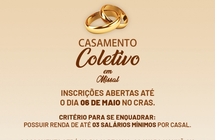 Inscrições para o Casamento Coletivo em Missal seguem até o dia 06 de maio