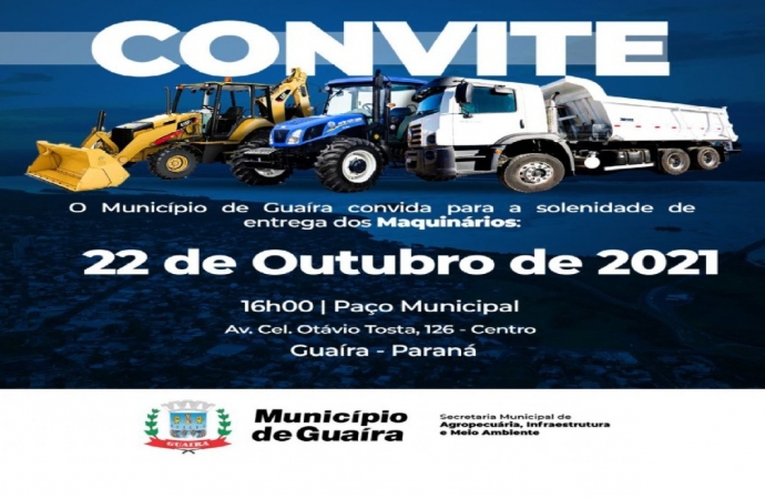 Maquinários serão entregues nesta sexta-feira em Guaíra