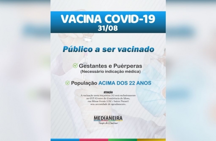 Medianeira começa a vacinar população com 22 anos ou mais