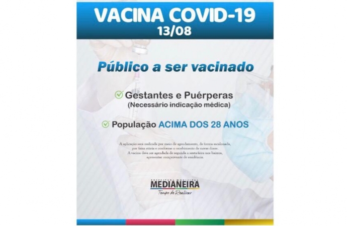 Medianeira começa a vacinar população em geral acima de 28 anos