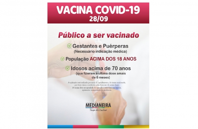 Medianeira está aplicando a dose de Reforço contra Covid-19 em idosos acima de 70 anos