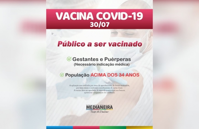 Medianeira  está vacinando população acima de 34 anos contra Covid-19