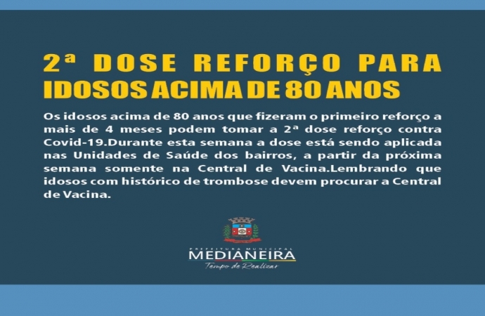 Medianeira inicia a aplicação da 2ª  dose de reforço para idosos acima de 80 anos