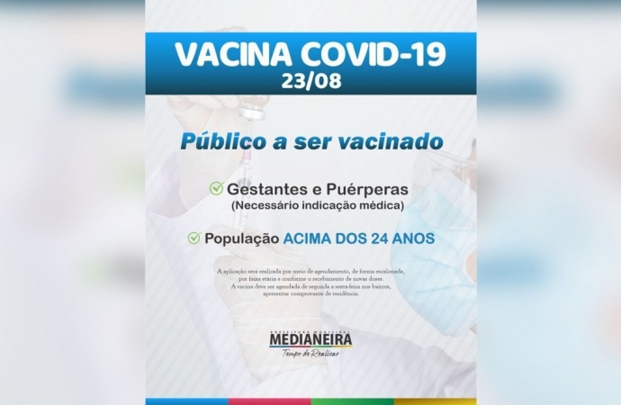 Medianeira libera vacinação para população em geral a partir de 24 anos