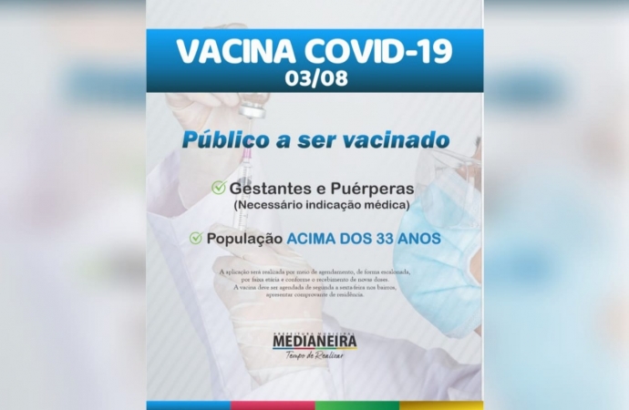 Medianeira libera vacinação para população em geral acima de 33 anos