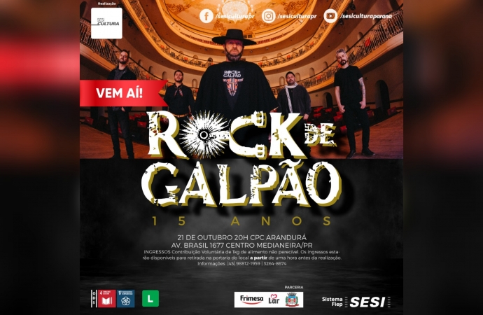 Medianeira recebe show da banda Rock de Galpão através do Sesi Cultura