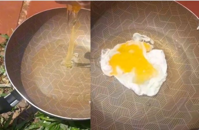 Morador do Paraná aproveita dia de calor para fritar ovo na calçada de casa