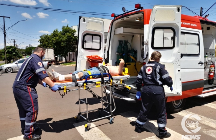 Motociclista tem fratura exposta após acidente em Santa Helena