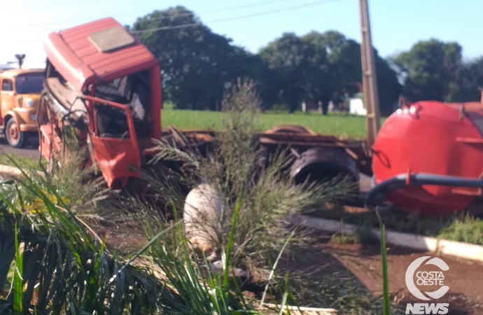 Motorista colide caminhão em palmeira na entrada de Missal ao ser fechado por veículo