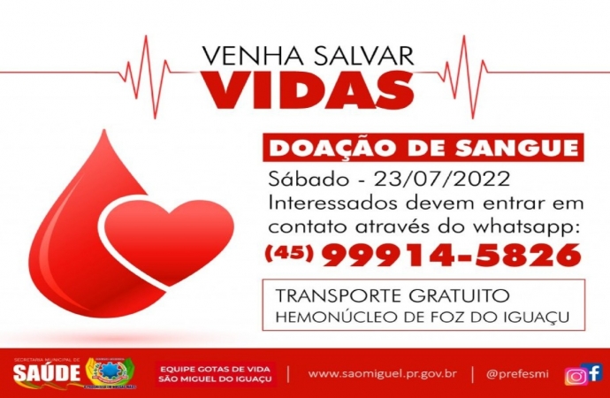 NASF de São Miguel do Iguaçu convida a comunidade para doação de sangue no próximo sábado (23)
